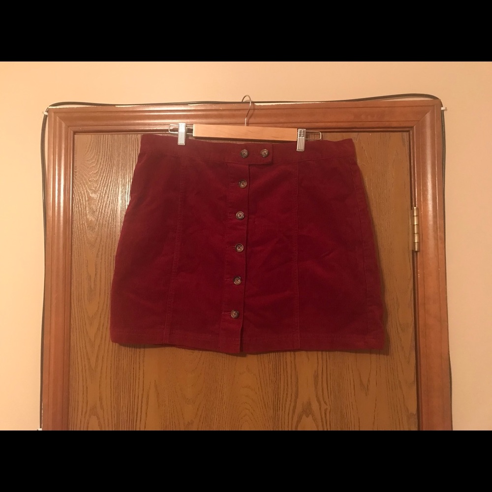Burgundy corduroy skirt.